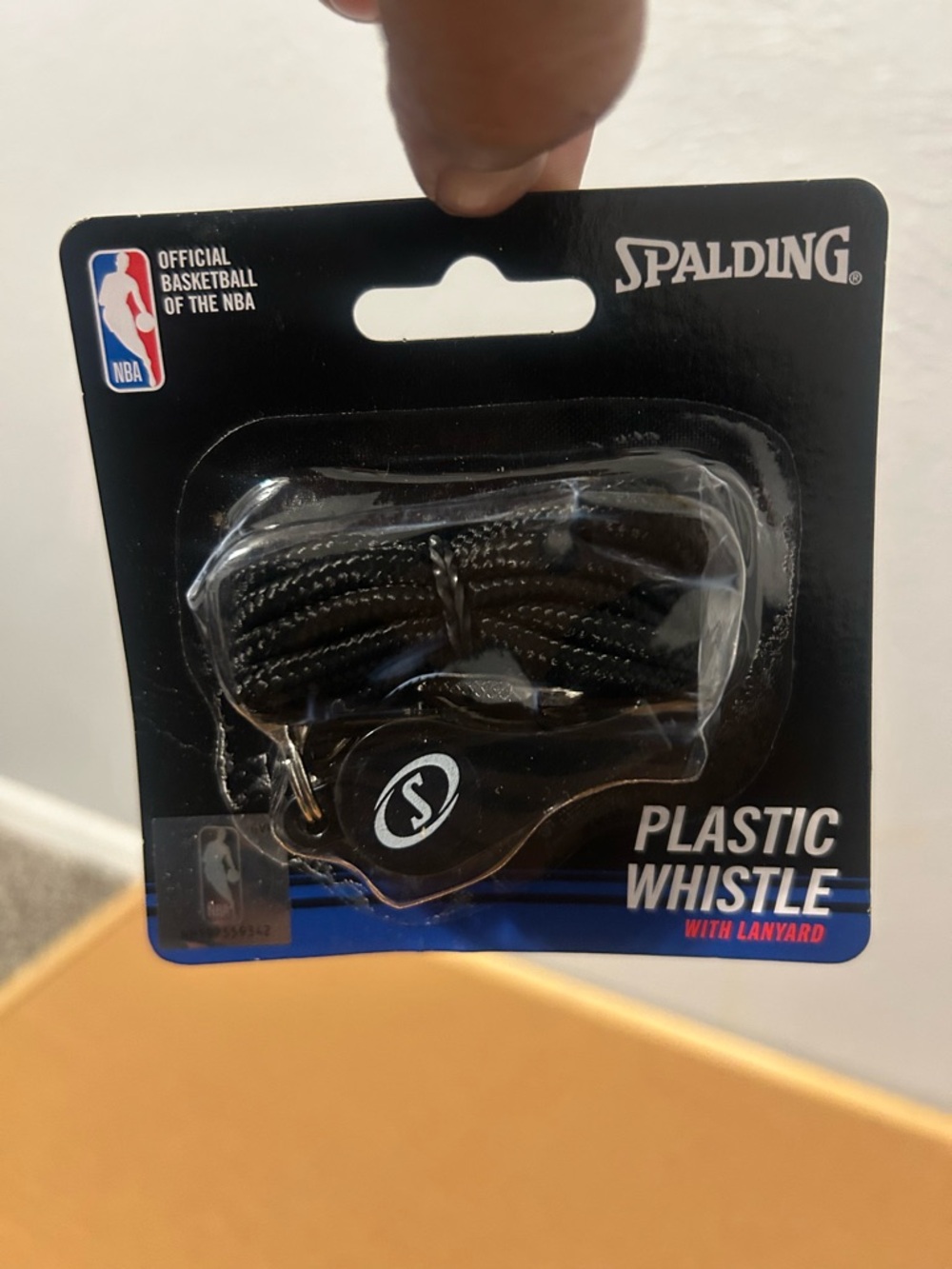 Spalding Black Plastic Whistle with Black Lanyard - NBA Logo